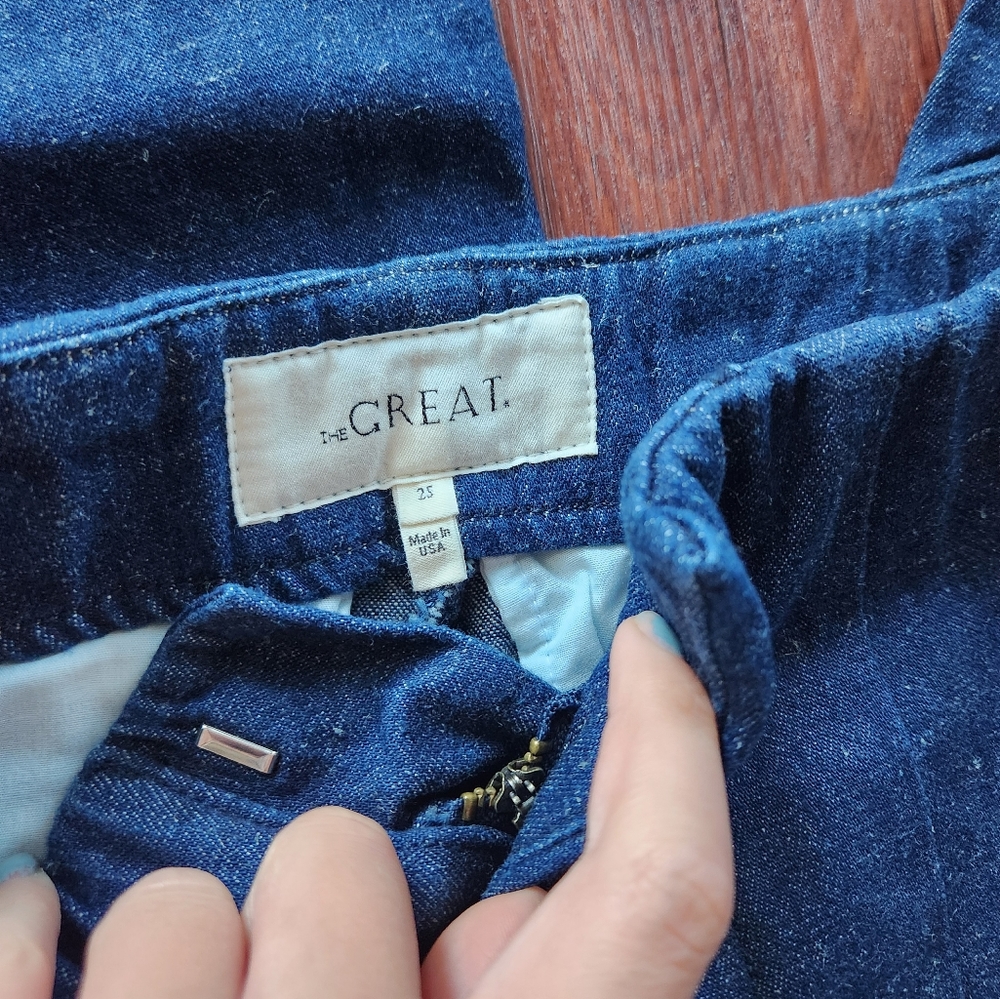 THE GREAT. The Sculpted Trouser Rinse Wash Denim Wide Leg - Picture 4 of 8